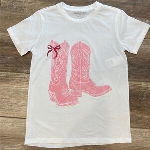 Grayson Threads White Tee with Pink Cowboy Cowgirl Boots Size Large NWT